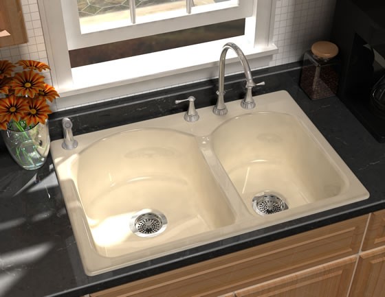 Self-Rimming Double Bowl Cast Iron Kitchen Sink