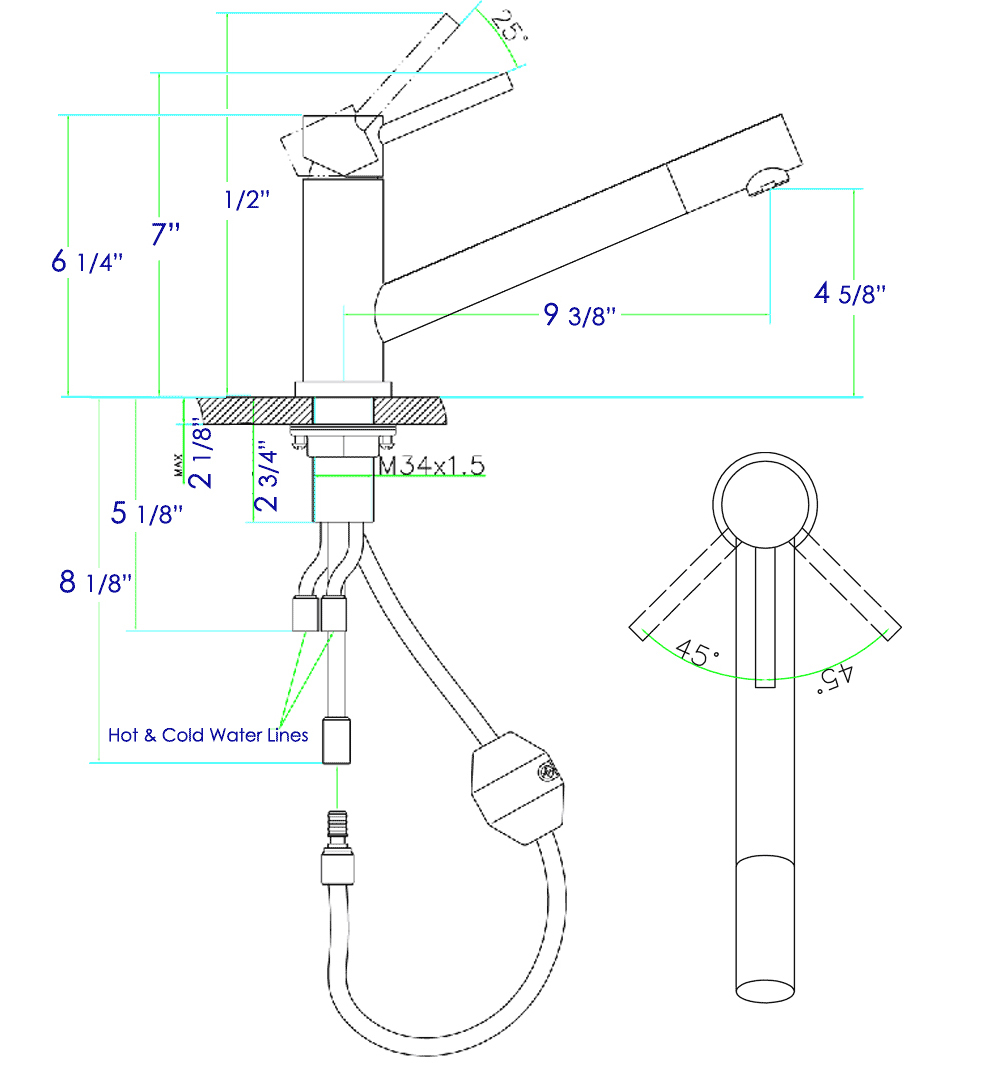 ALFI brand AB2025 Solid Stainless Steel Pull Out Swivel Kitchen Faucet