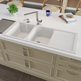 ALFI brand AB4620DI 46" Double Granite Composite Sink with Drainboard
