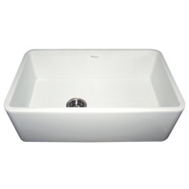 Whitehaus WH3018-WHITE Single Bowl Fireclay Farm Apron Kitchen Sink - White