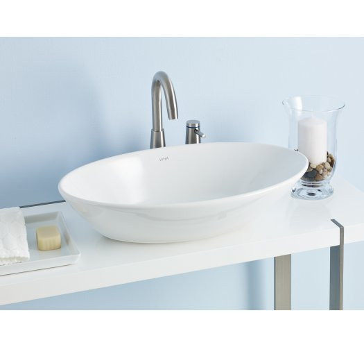 Cheviot 1276-WH Fireclay Geo Oval Vessel Above Counter Sink in White