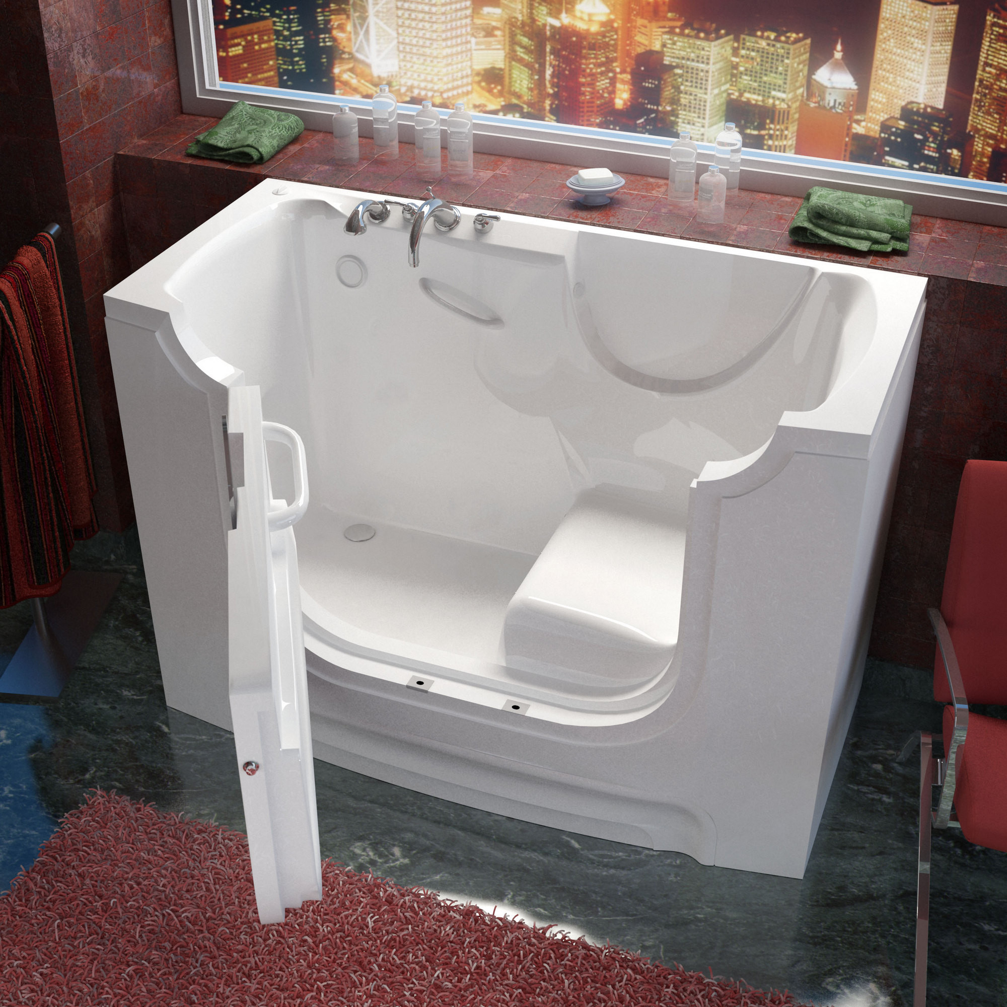 MediTub 3060WCALWS Wheel Chair Accessible Left Drain White Soaking Bathtub