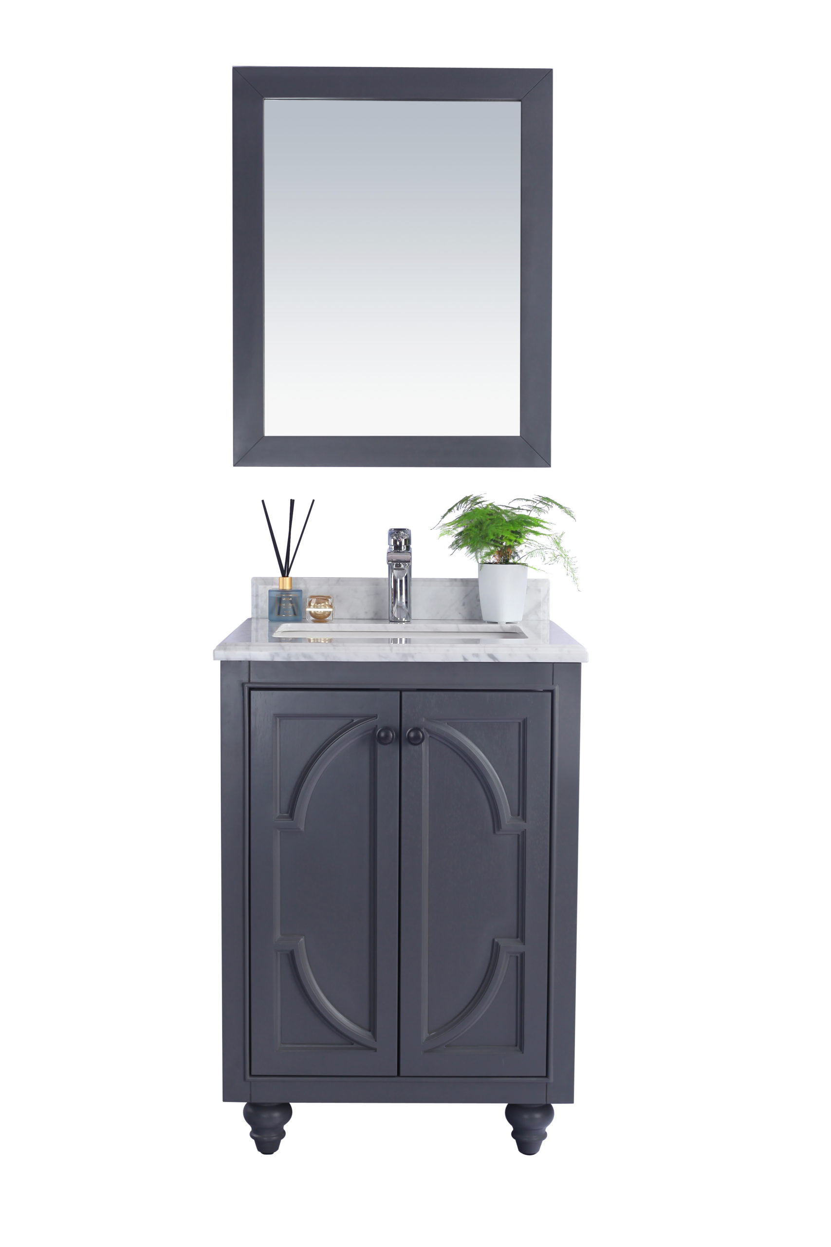 Laviva 313613-24G-WC Odyssey 24" Maple Grey Bathroom Vanity with White Carrara Marble Countertop