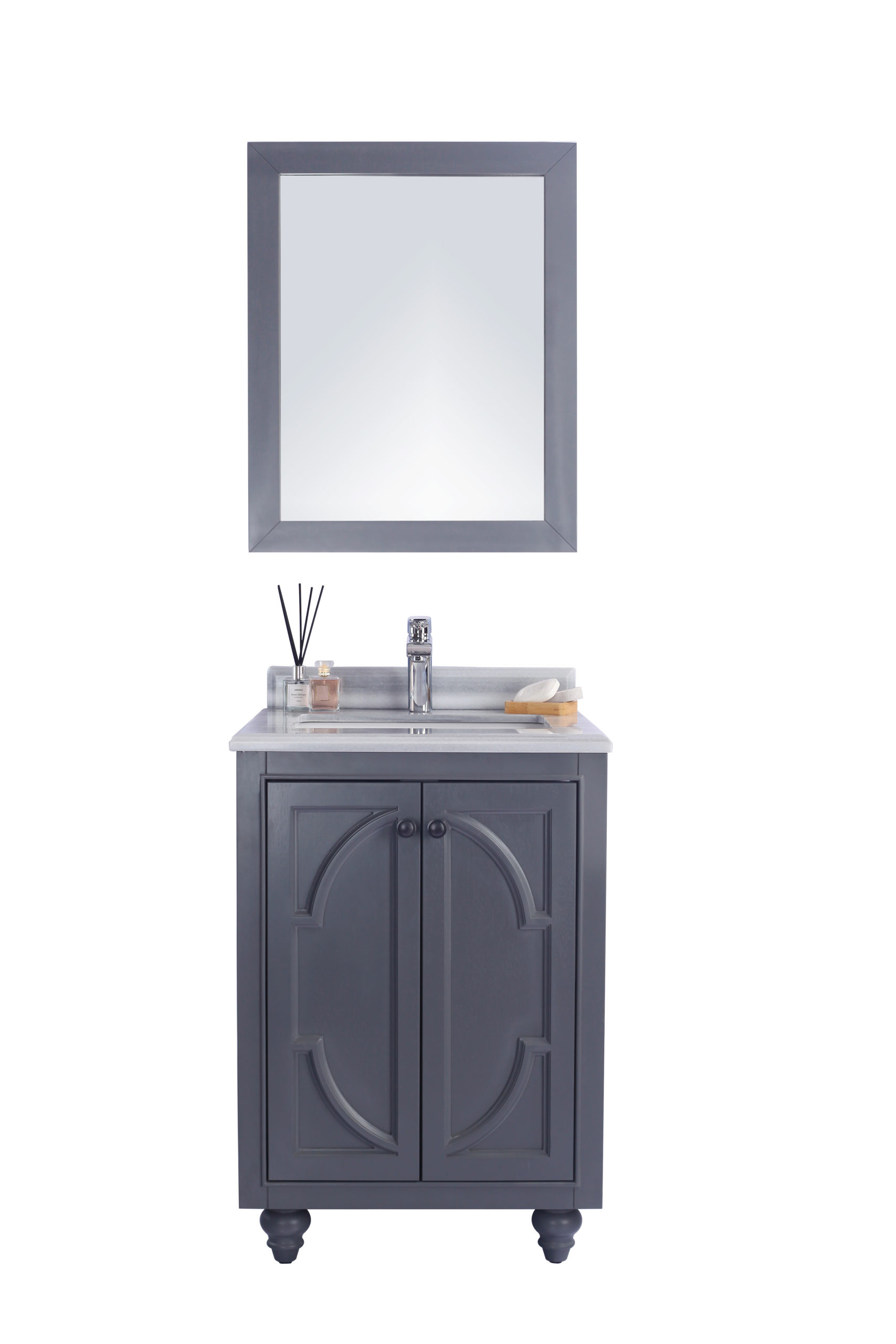 Laviva 313613-24G-WS Odyssey 24" Maple Grey Bathroom Vanity with White Stripes Marble Countertop