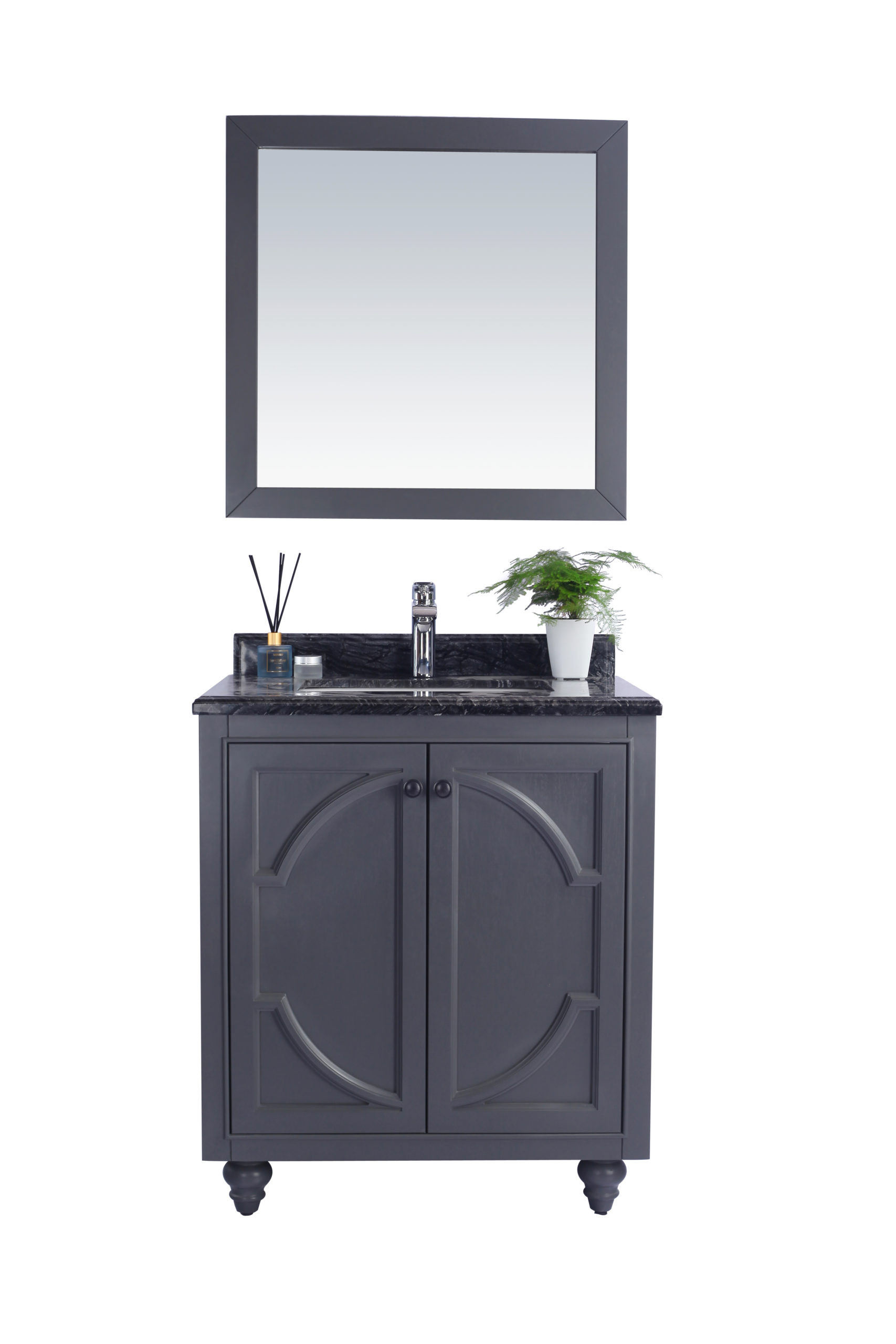Laviva 313613-30G-BW Odyssey 30" Maple Grey Bathroom Vanity with Black Wood Marble Countertop