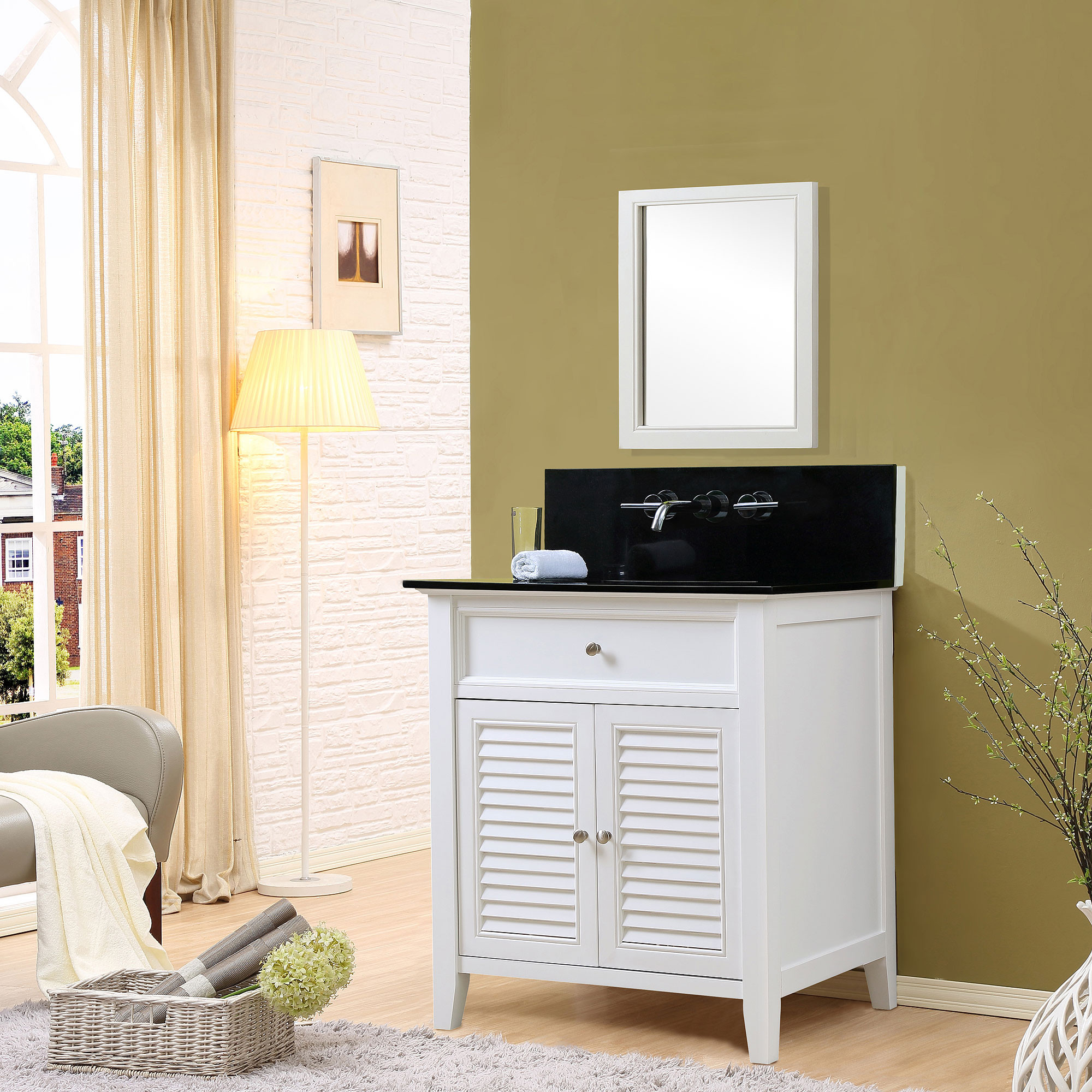 Direct Vanity Sink 32S12-WBK-W Shutter Premium 32 " White Vanity With Black Granite Top