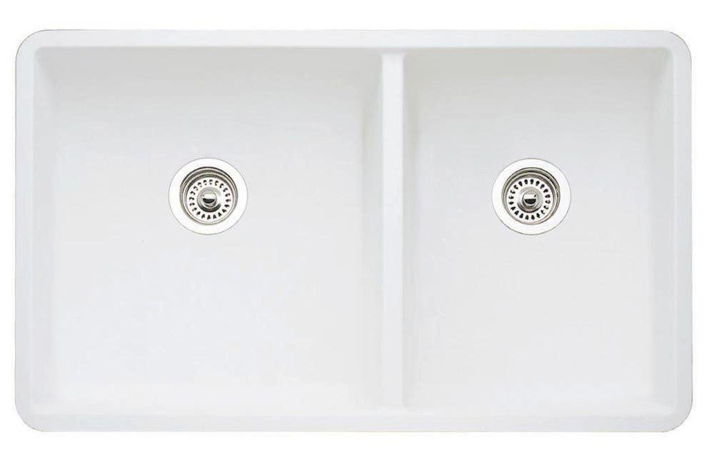 Blanco 441125 Precis Granite Rectangular Double Bowl Undermount Kitchen Sink in White