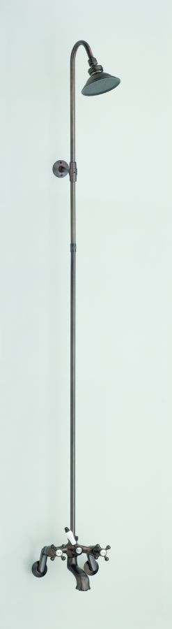 Cheviot 5158 Cross Handles Tub Filler & Overhead Shower Combination - Shown in Antique Bronze