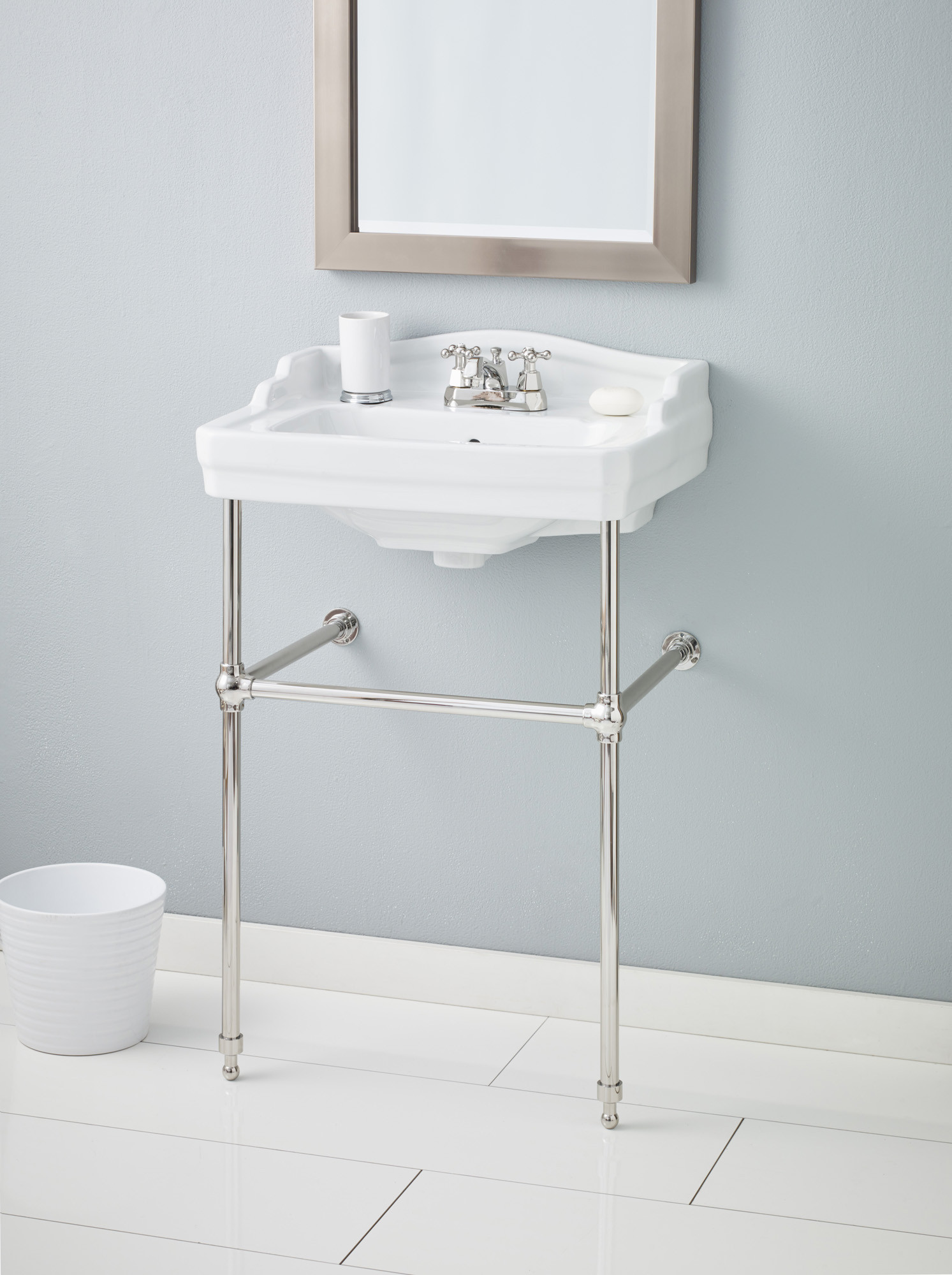 Cheviot 553-WH-8-575-PN Essex Lavatory Sink in White with Polished Nickel Console