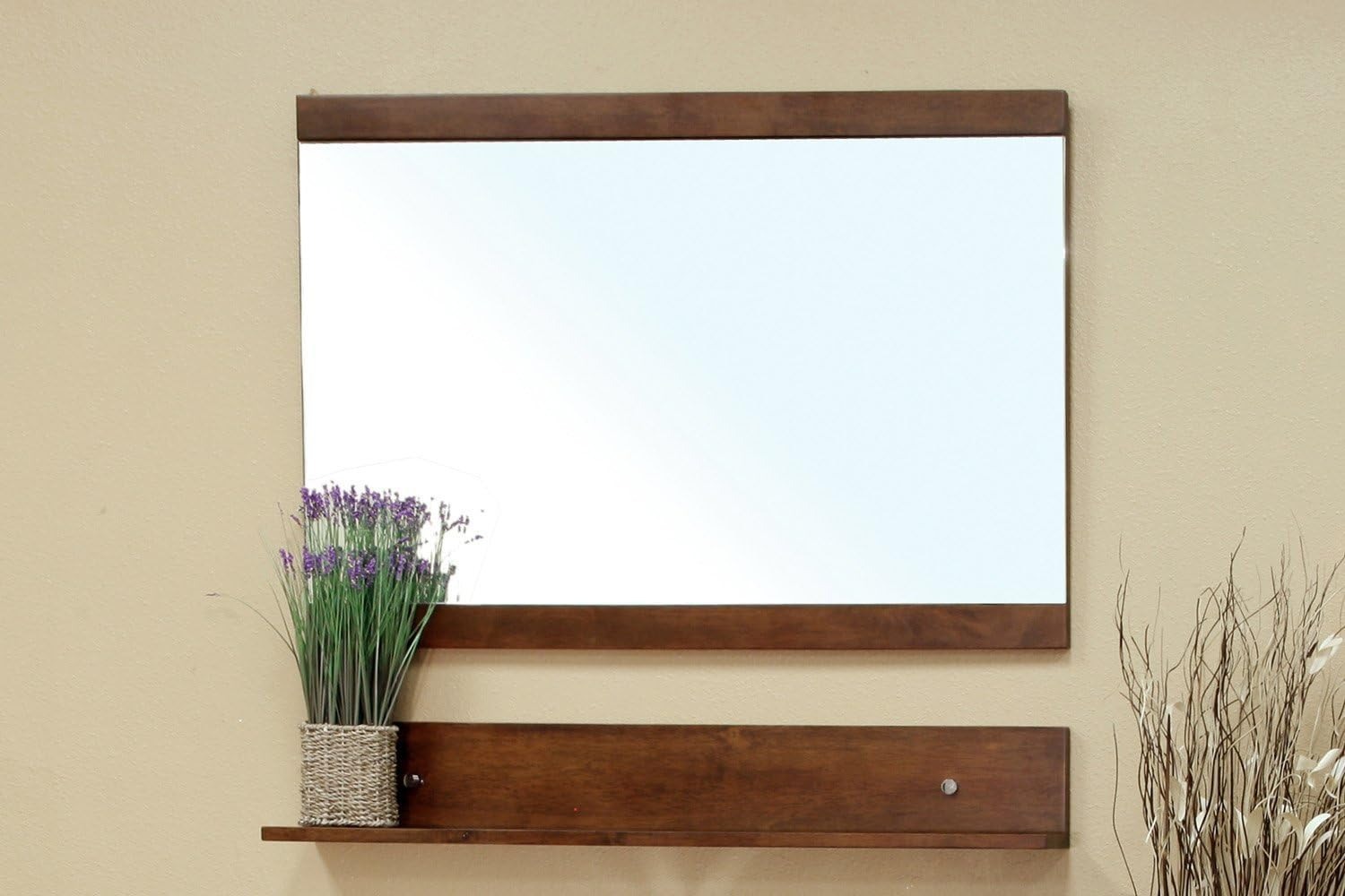 Bellaterra Home 203139-MIRROR Solid Wood Frame Mirror Cabinet Medium Walnut