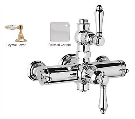 Rohl A4917LCAPC Country Bath Crystal Lever Handles Exposed Thermostatic Shower in Polished Chrome