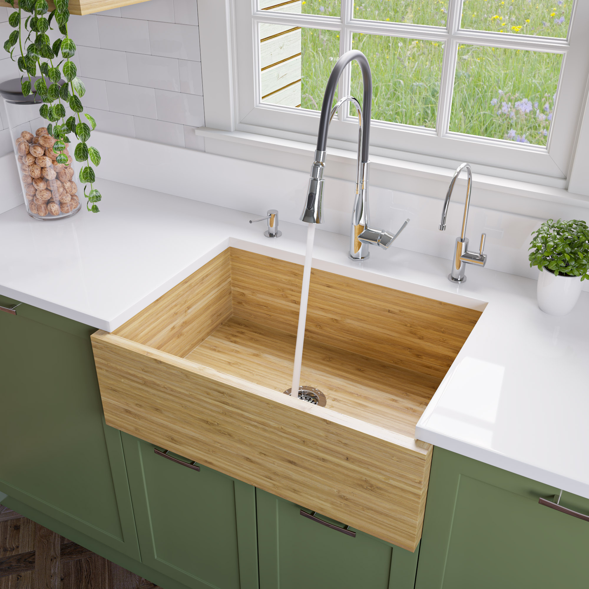 ALFI brand AB3021 30' Single Bowl Bamboo Farmhouse Apron Front Kitchen Sink