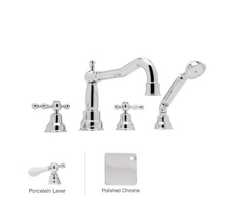 Rohl AC262OP-APC 4-Hole Bathtub Filler With Lever Handles In Polished Chrome 