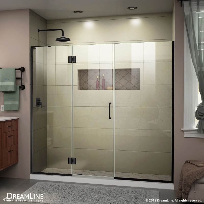 DreamLine D3251472L-09 Satin Black Unidoor-X Hinged Shower Door With Left-wall Bracket