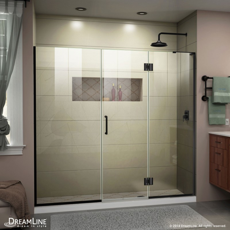 DreamLine D32614572R-09 Satin Black Unidoor-X Hinged Shower Door With Right-wall Bracket
