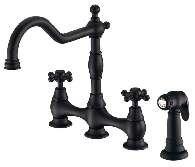 Danze D404457BS Opulence™ Double Cross Handles Bridge Kitchen Faucet In Satin Black