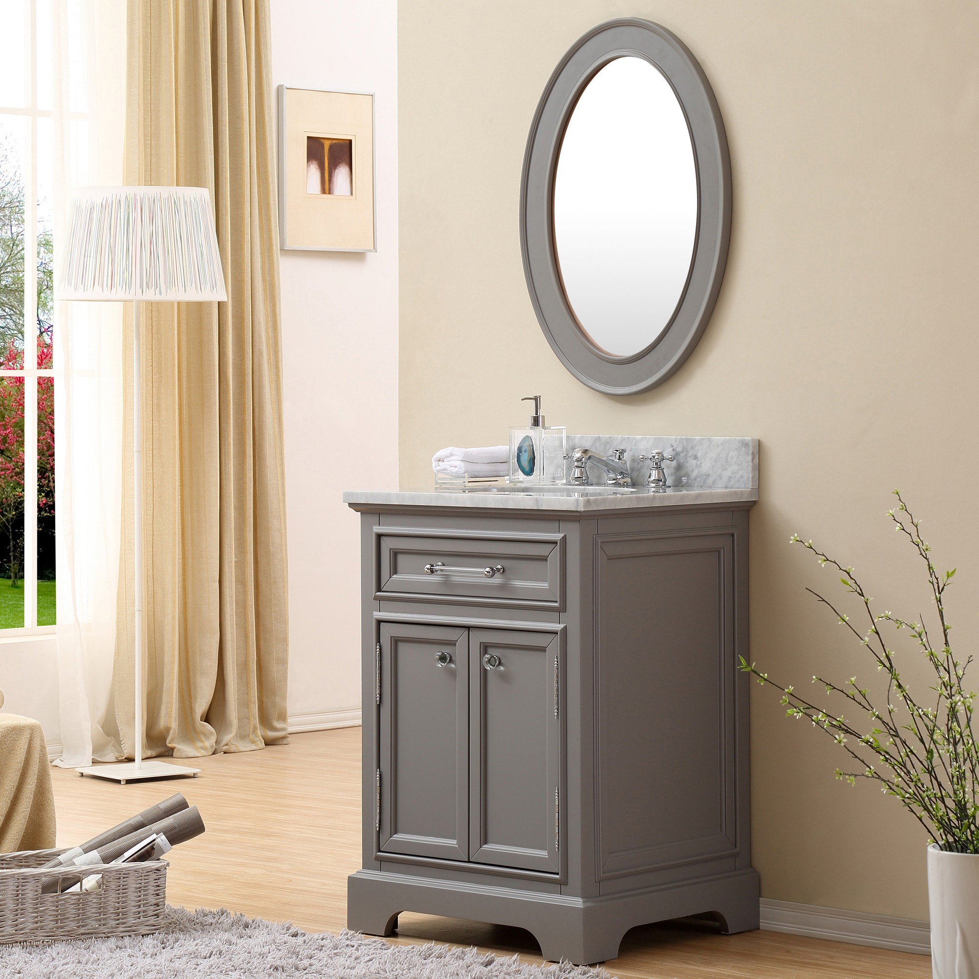 Water Creation Derby24GBF 24" Grey Single Sink Vanity with Mirror & Faucet