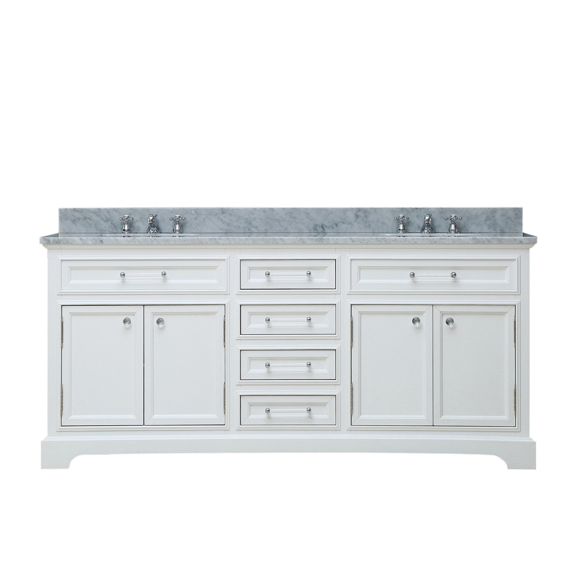 Water Creation Derby 72WF 72" Solid White Double Sink Vanity And Faucet
