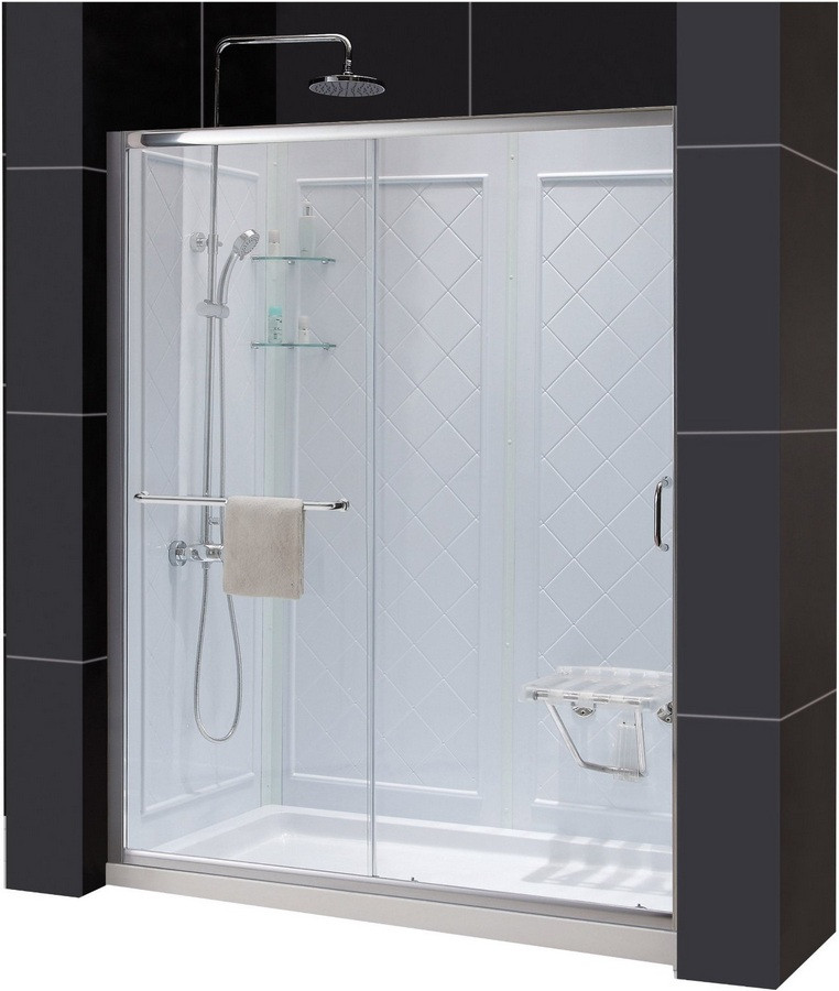 Dreamline DL-6118L-CL Clear Shower Door, 34" by 60" Base and Backwall Kit