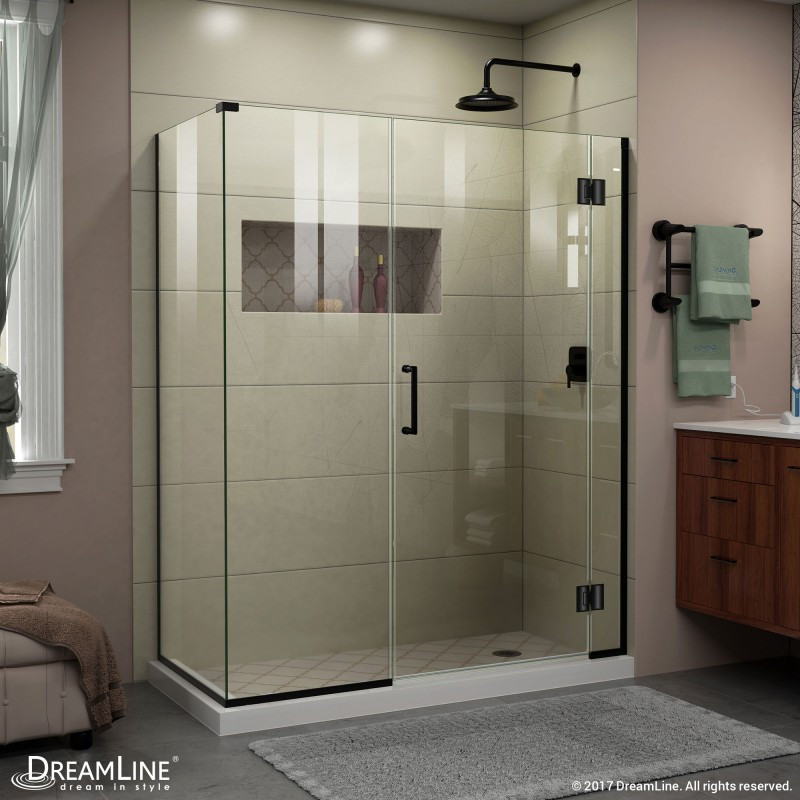 DreamLine E1302234-09 Satin Black 58 in. W x 34.375 in. D x 72 in. H Hinged Shower Enclosure