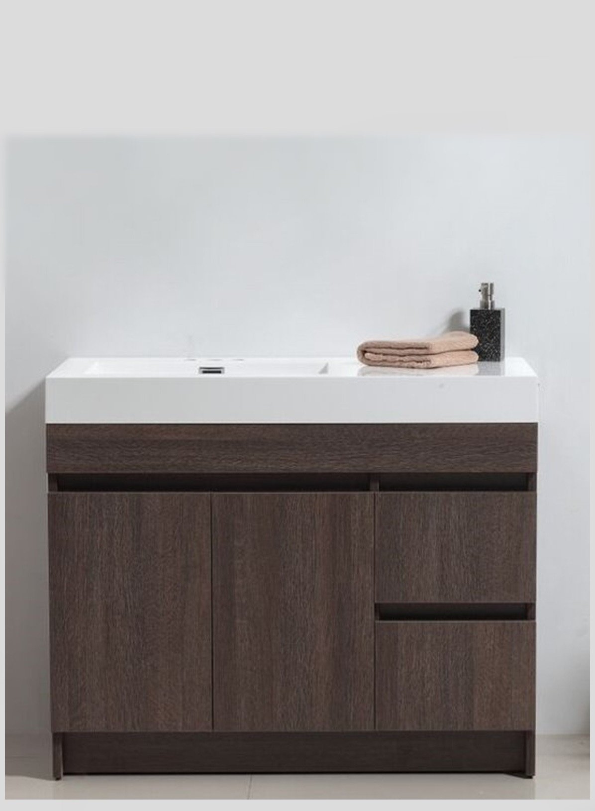 Eviva EVVN1000-39GOK Beach® 39 Inch Grey Oak Bathroom Vanity Set with Integrated White Acrylic Sink