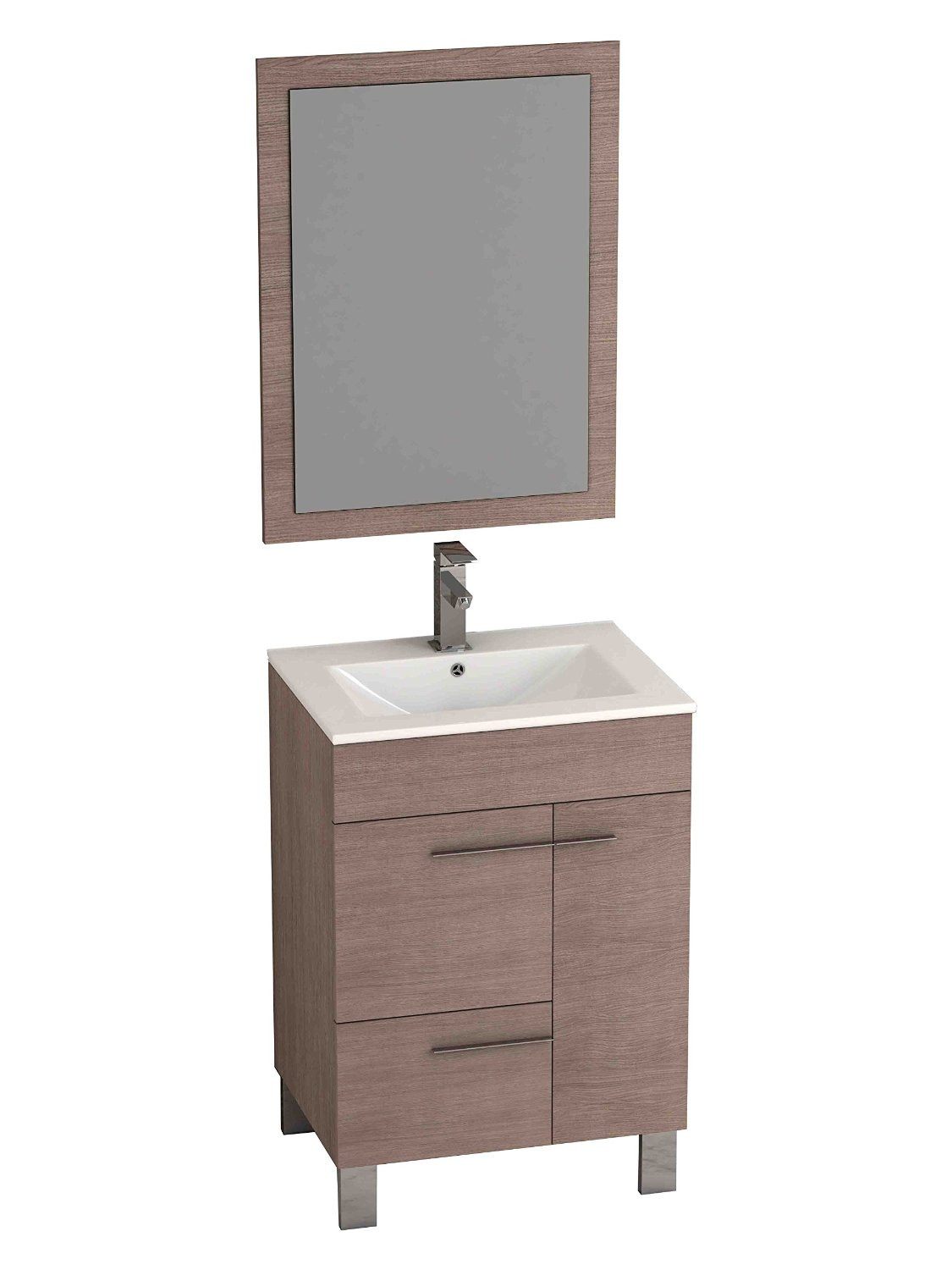 Eviva EVVN521-24MOK Cup® Medium Oak Modern Bathroom Vanity with White Integrated Porcelain Sink 