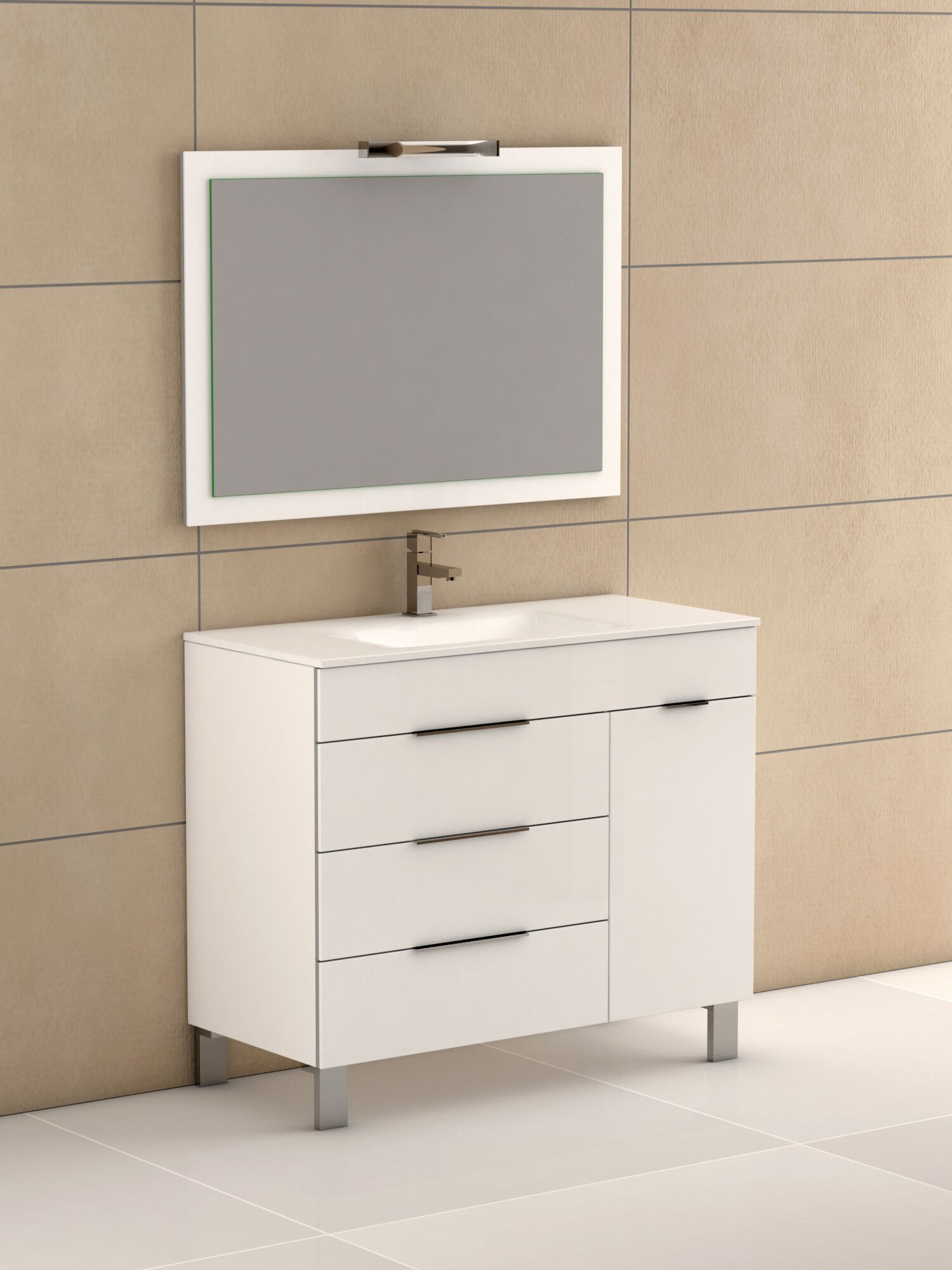 Eviva EVVN530-39WH Geminis® White Modern Bathroom Vanity with White Integrated Porcelain Sink