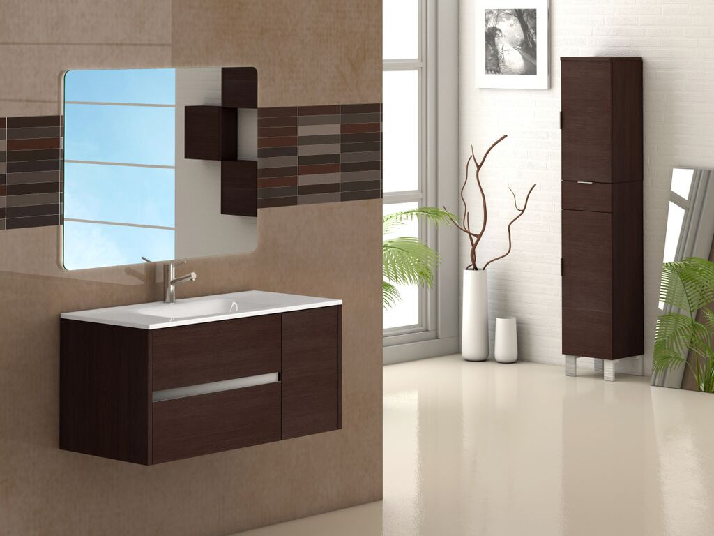 Eviva EVVN533-39WG Aries® Wenge Wall Mount Bathroom Vanity with White Integrated Porcelain Sink