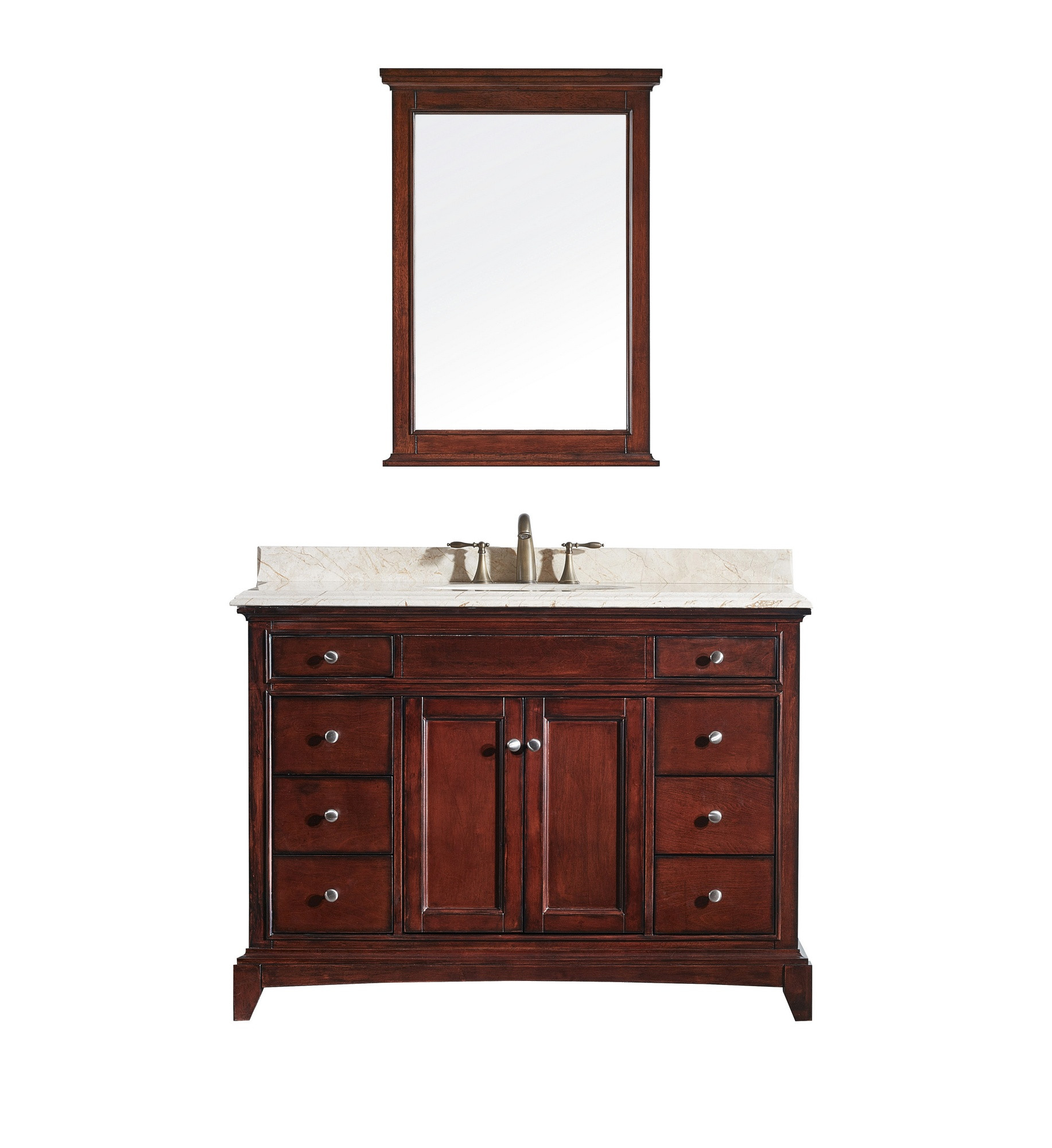 Eviva EVVN709-48TK Elite Stamford® Brown Wood Bathroom Vanity with Double OG Crema Marfil Marble Top