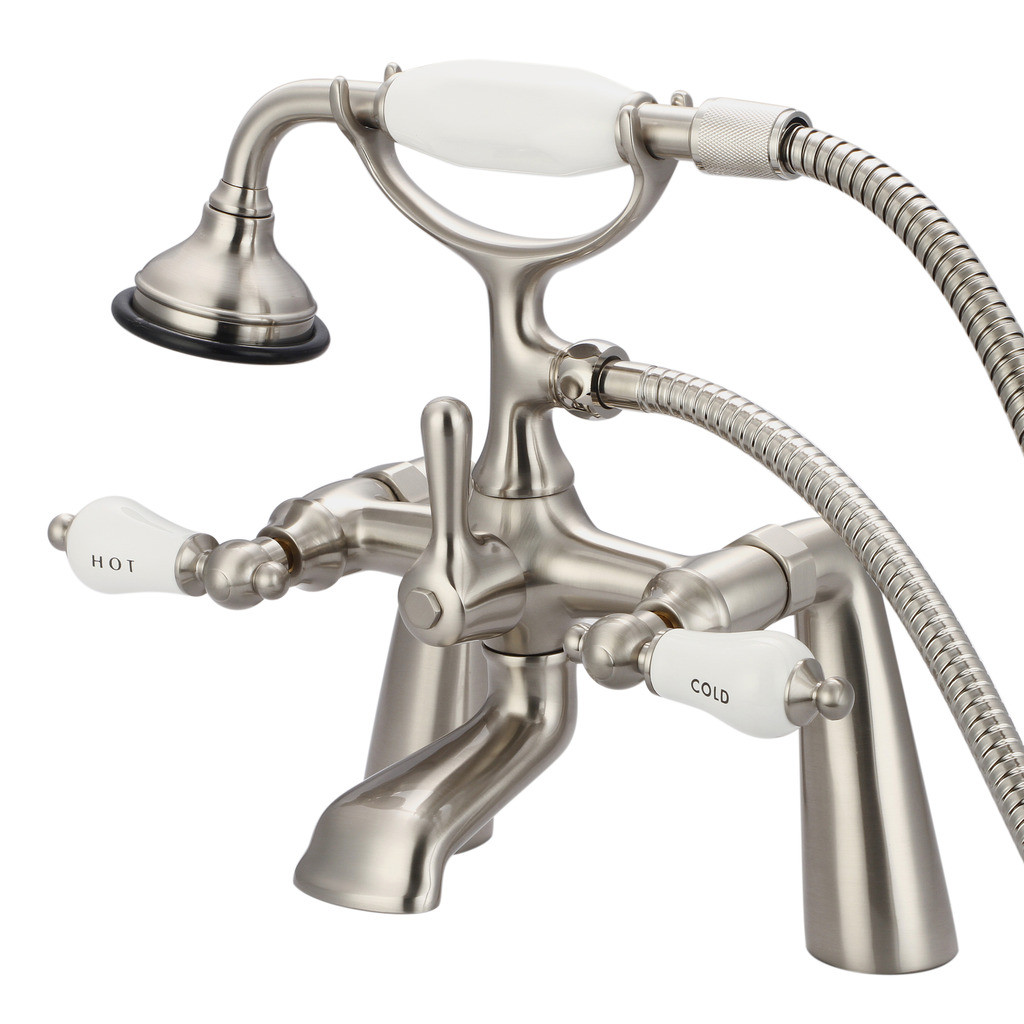 Water Creation F6-0003-02-CL Porcelain Lever Tub Faucet in Brushed Nickel