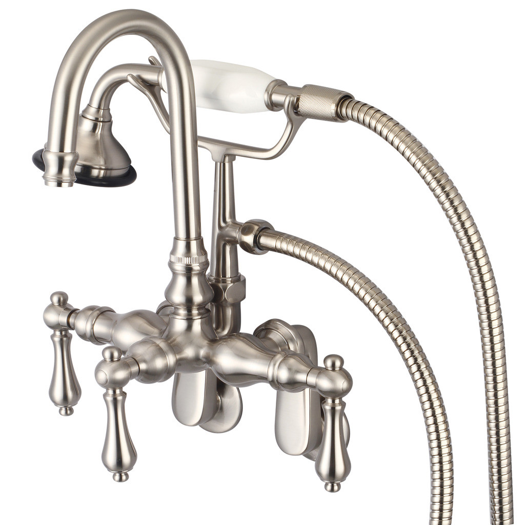 Water Creation F6-0011-02-AL Wall Mounted Tub Faucet in Brushed Nickel With Gooseneck Spout