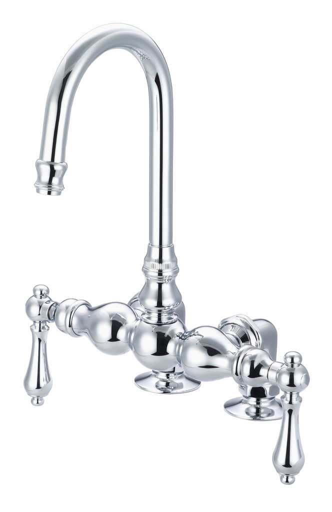Water Creation F6-0016-01-AL Chrome Double Lever Handle Goose Neck Bath Tub Faucet
