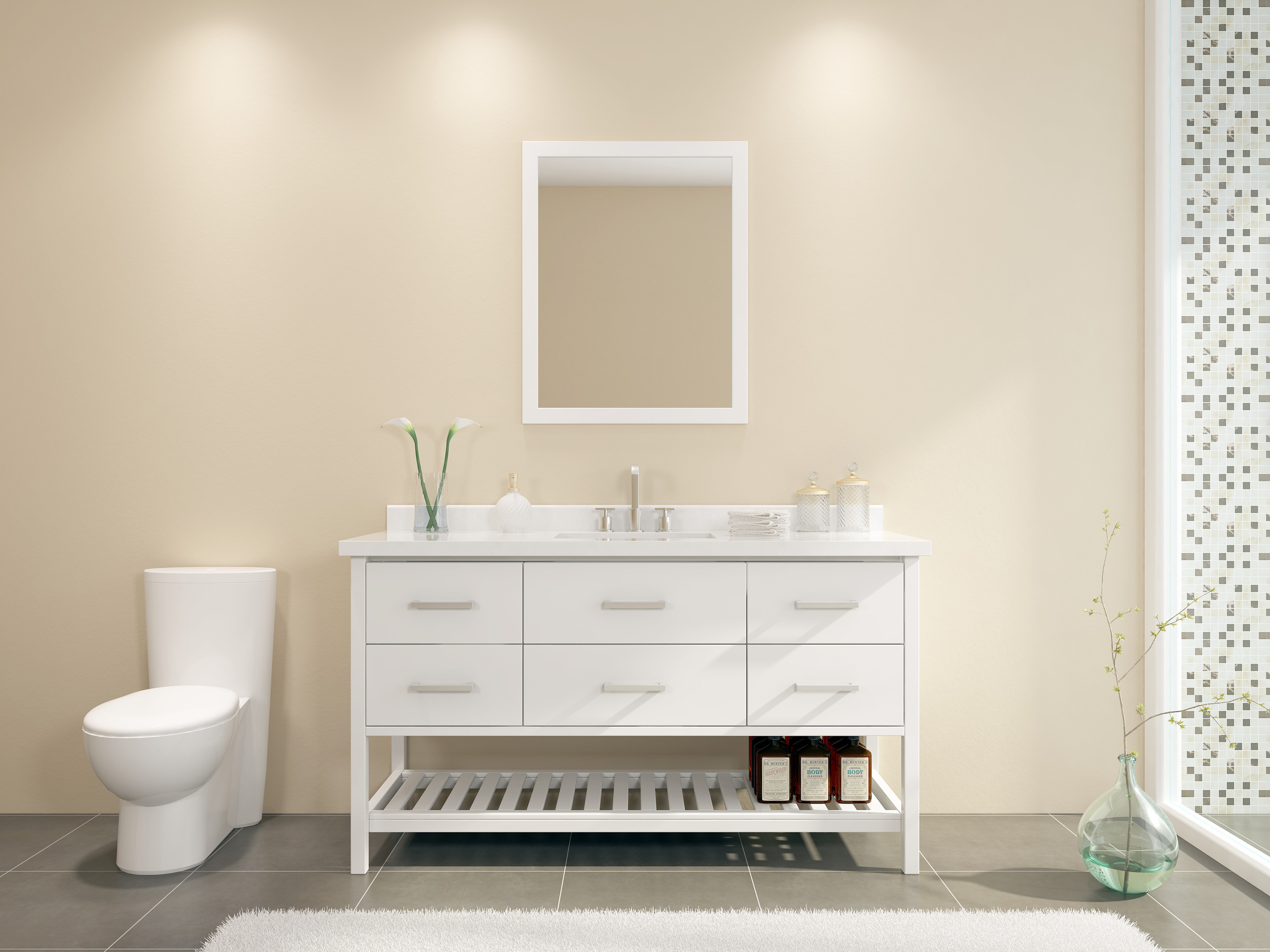 Ariel G061S-WHT Shakespeare 61 Inch Single Sink Vanity Set in White 