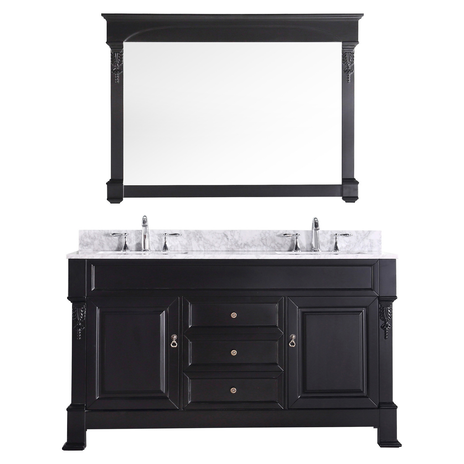 Virtu GD-4060-WMSQ-DW-002 Huntshire 60 Inch Double Bathroom Vanity Set In Dark Walnut