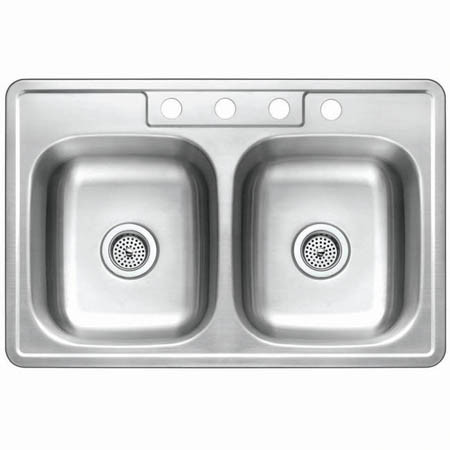 Gourmetier GKTD33210 Self-Rimming Double Bowl Kitchen Sink in Satin Nickel