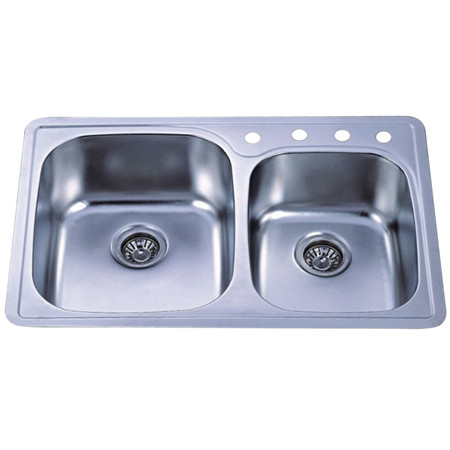 Gourmetier GKTDD3322C Self-Rimming Double Bowl Kitchen Sink in Satin Nickel