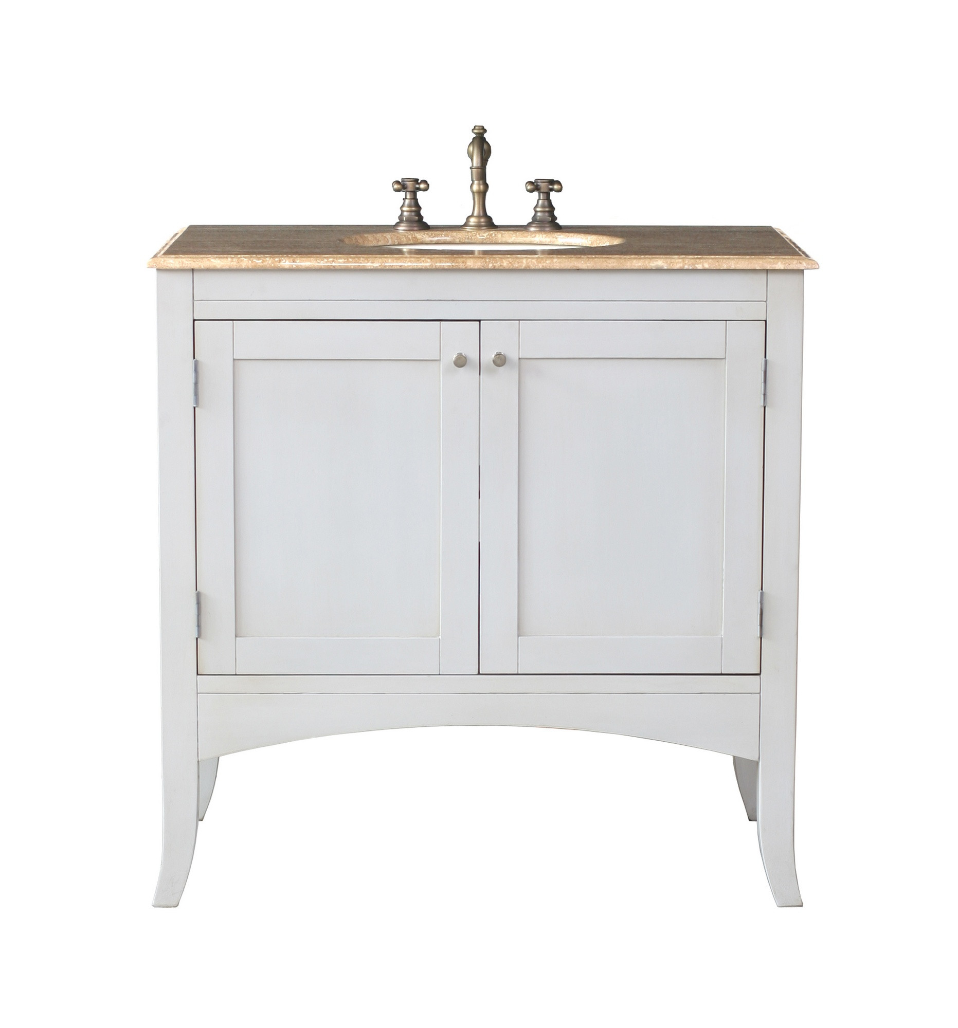 tufurhome GM-6119-36-TR Vanity with Travertine Marble Top and Mirror