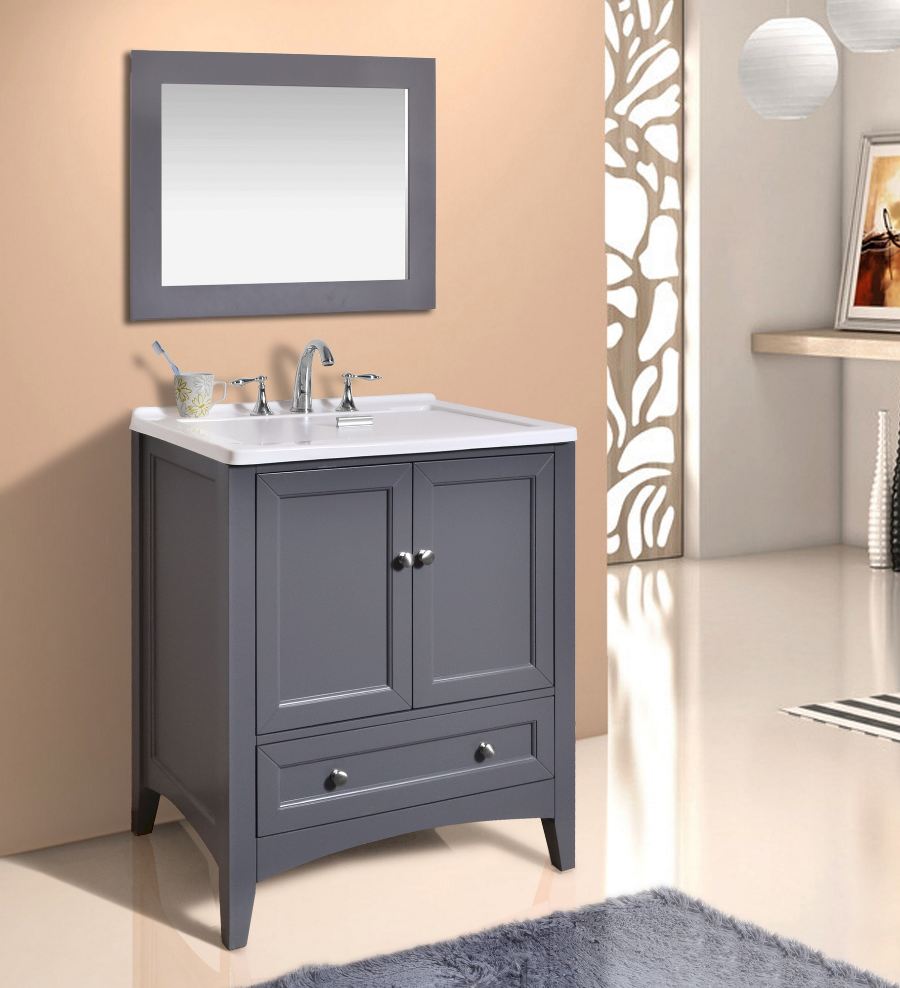 Stufurhome GM-Y01G Manhattan Grey Laundry Utility Sink Bathroom Vanity