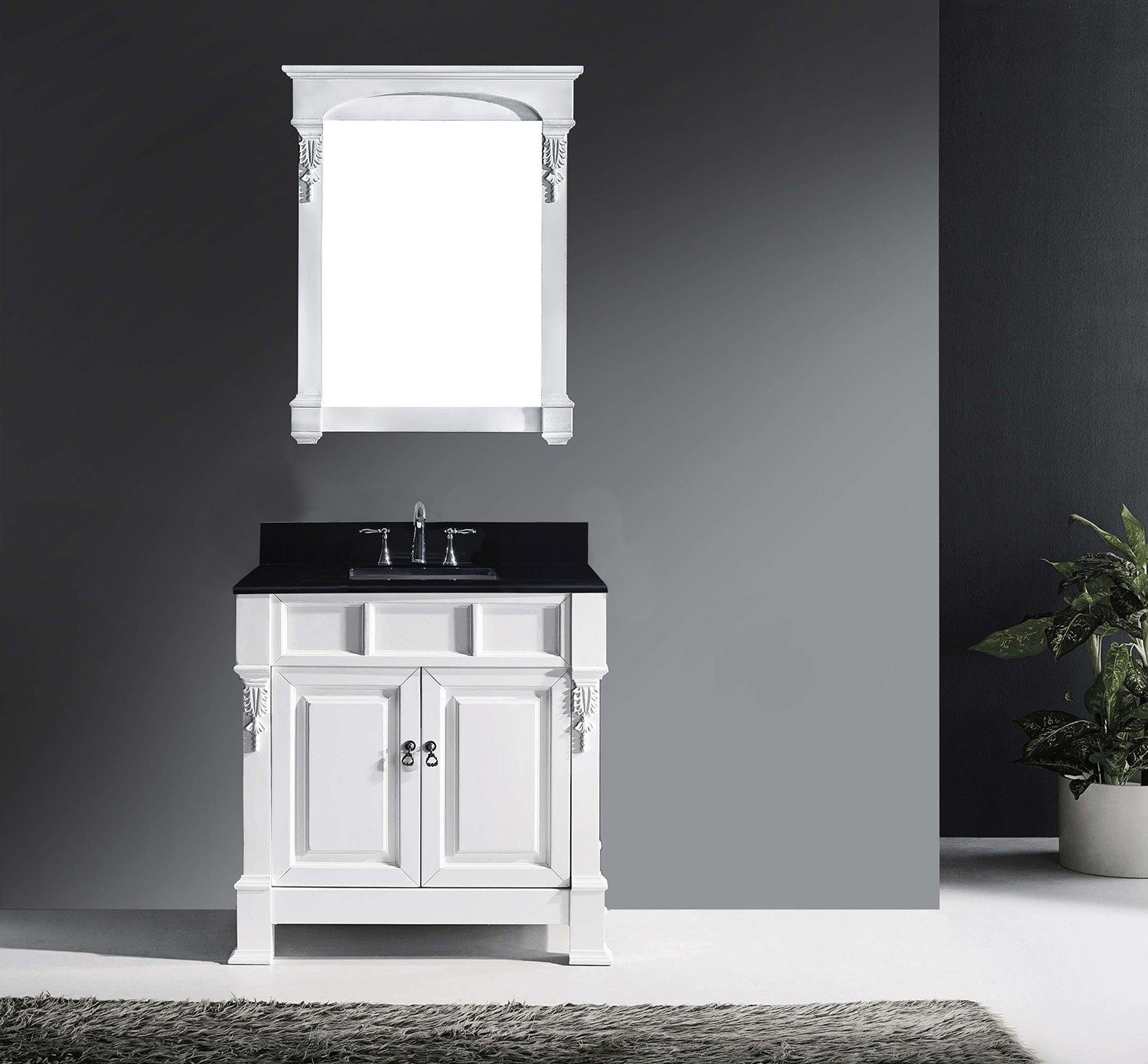 Virtu GS-4036-BGSQ-WH Huntshire 36 Inch Single Bathroom Vanity Set In White