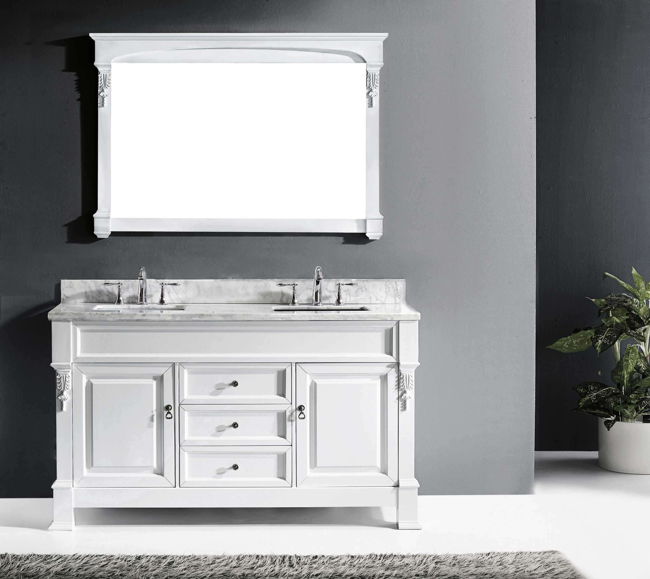 Virtu GS-4060-WMSQ-WH-001 Huntshire 60 Inch Single Bathroom Vanity Set In White