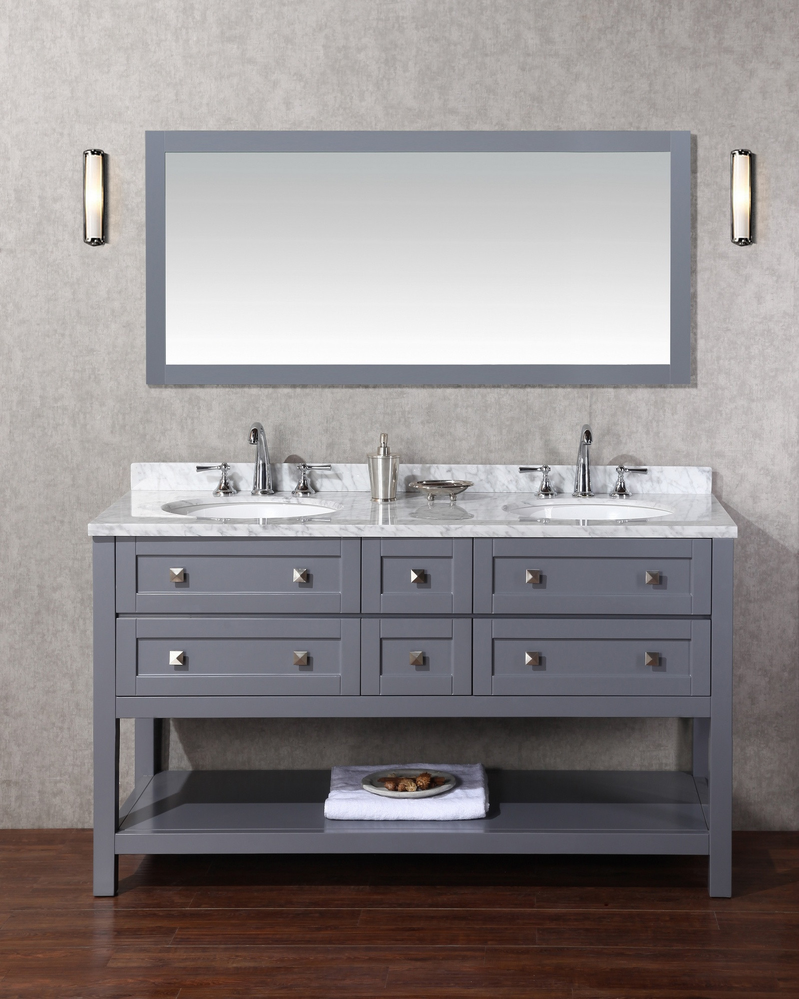 Stufurhome HD-6868G-60-CR Marla Grey Double Sink Bath Vanity with Mirror