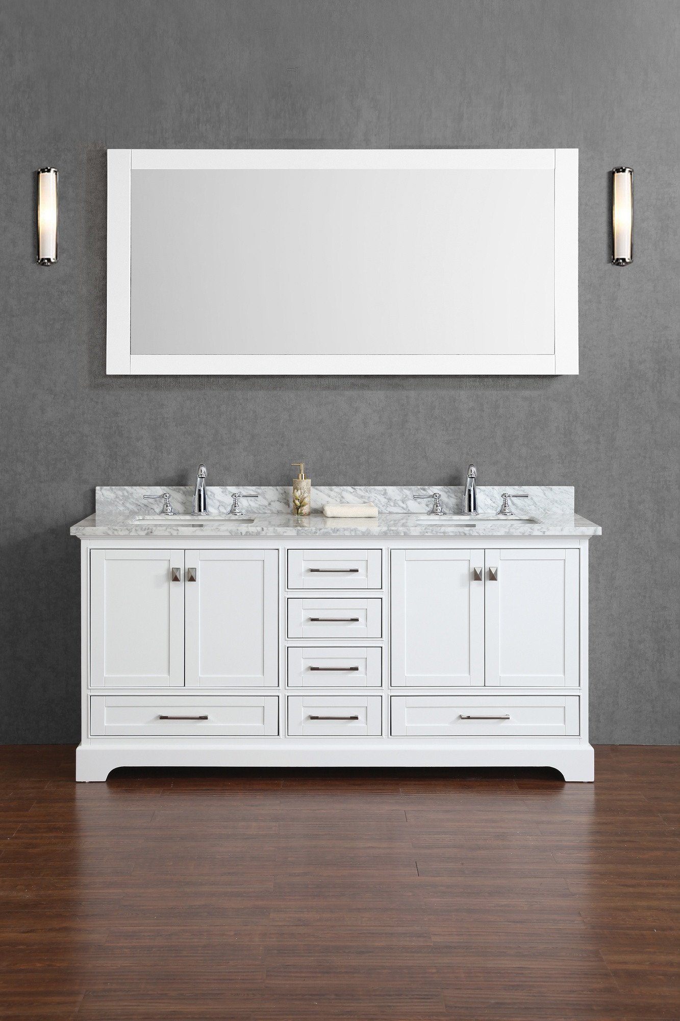 Stufurhome HD-7130W-72-CR White Double Sink Bathroom Vanity with Mirror