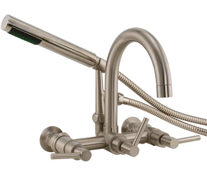 Wall Mount Gooseneck Tub Filler With Hand Shower In Brushed Nickel