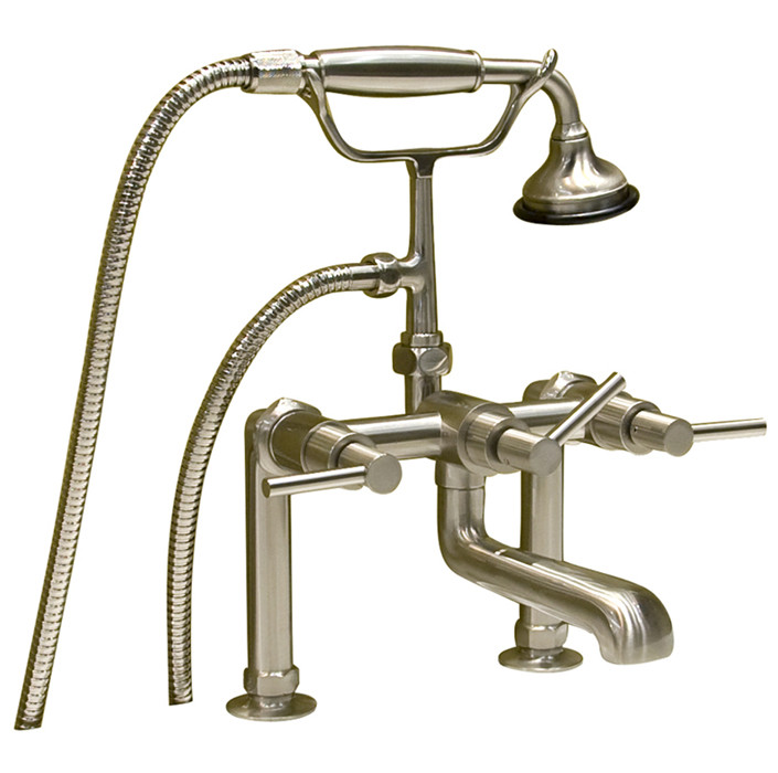 Deck Mount Elephant Tub Filler With 7" Centers & Hand Shower In Polished Chrome