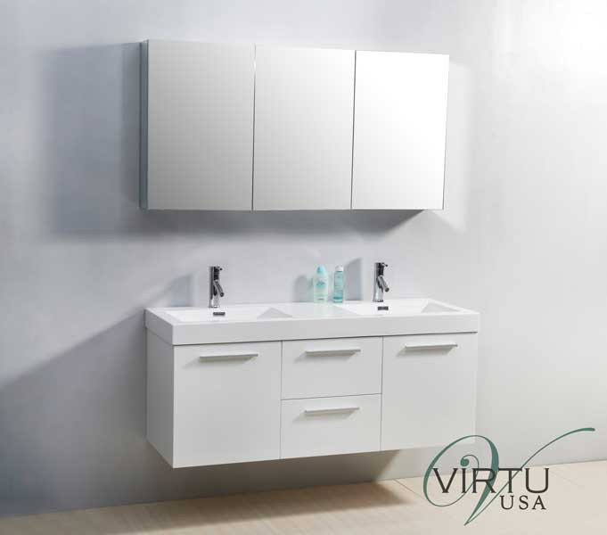 Virtu USA JD-50154-GW 54" Midori - Gloss White - Double Sink Bathroom Vanity