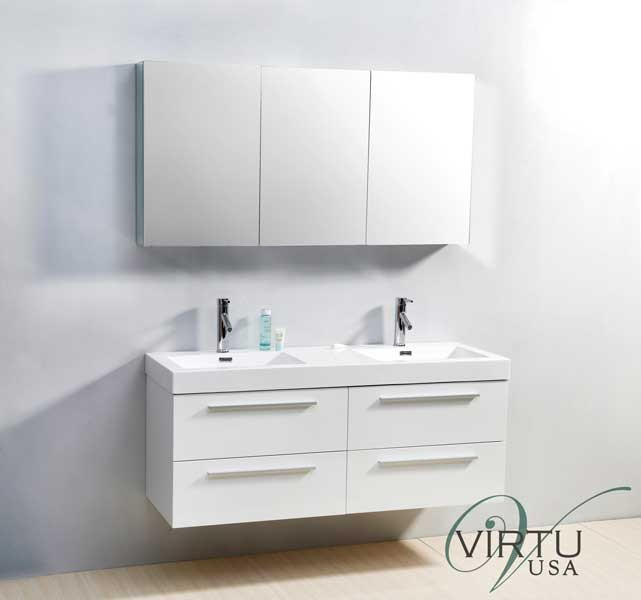 Virtu USA JD-50754-GW 54" Finley - Gloss White - Double Sink Bathroom Vanity