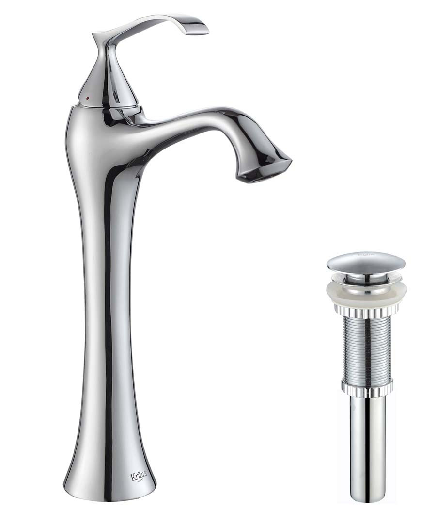 Kraus KEF-15000-PU-10CH Ventus Vessel Faucet with Pop Up Drain in Chrome