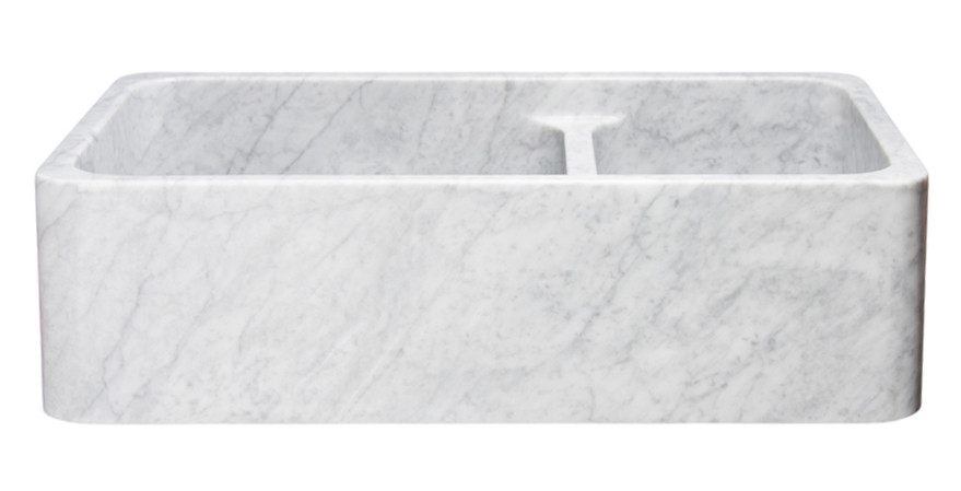 Allstone KF362010DB-NLP-6040-CW 36 Inch Double Kitchen Sink -Carrara Marble