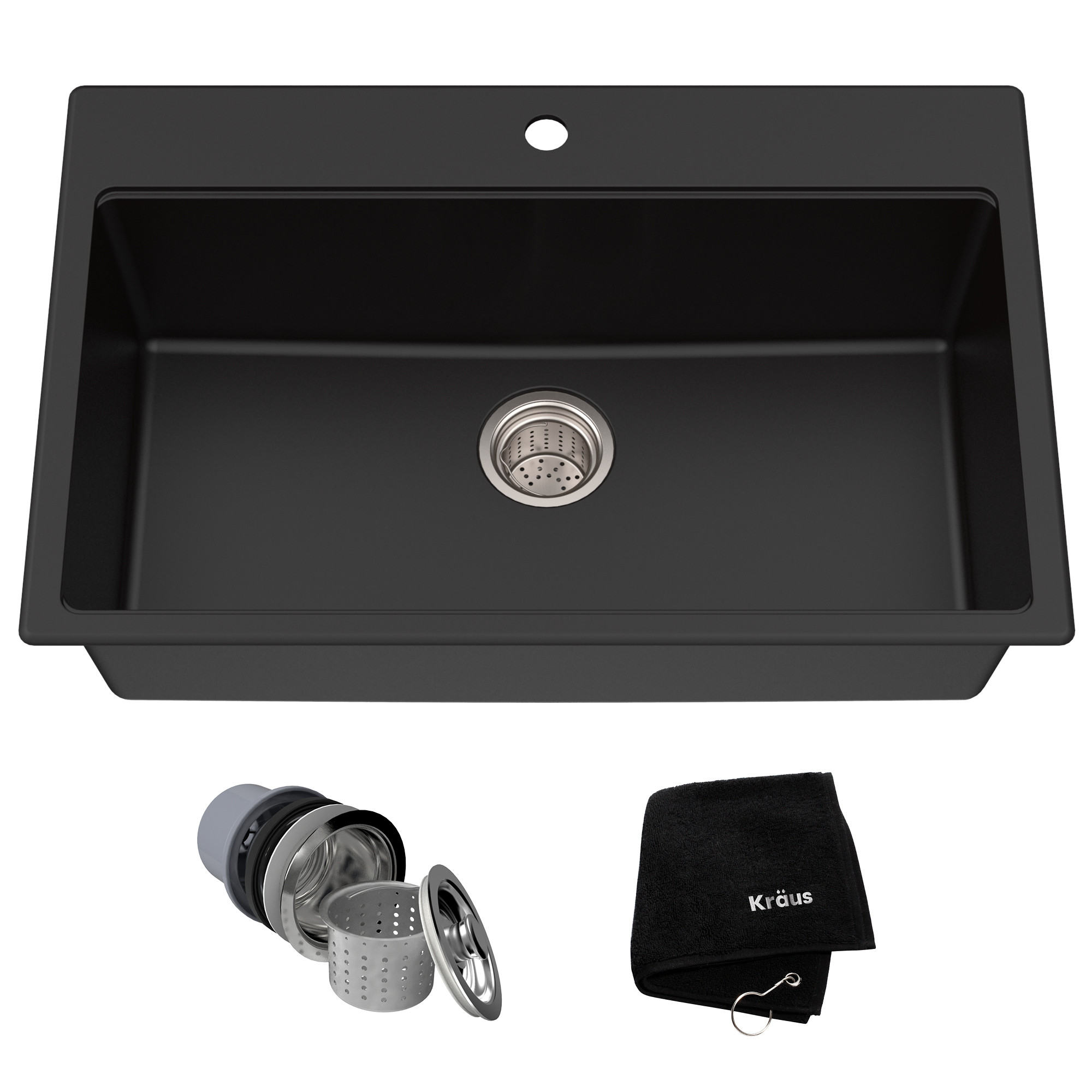 Kraus KGD-412B 31 1/5 inch Dual Mount Black Onyx Granite Kitchen Sink