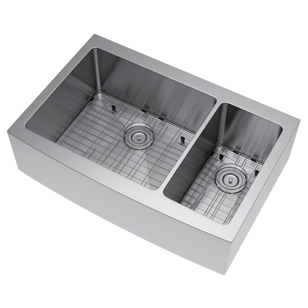 Exclusive Heritage KSH-3622-D7-FBSG Double Farm Sink with Strainer and Grid